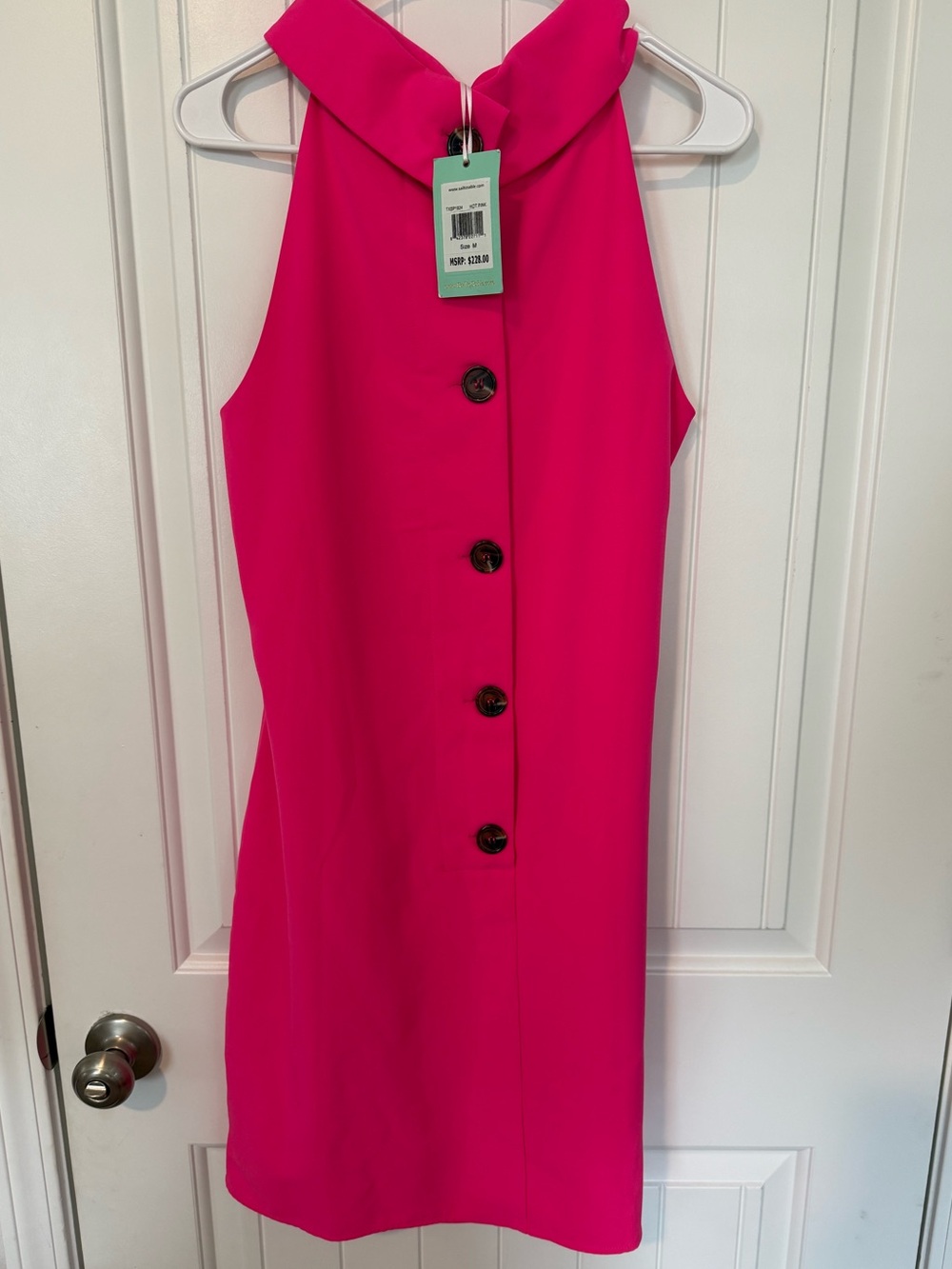 NWT Sail to Sable Hot Pink Sleeveless Button Front Shift Dress Size M $228